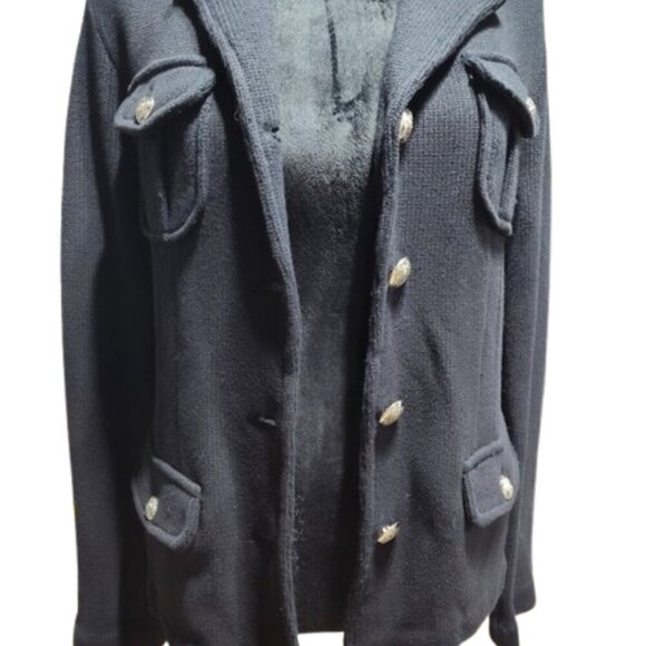 Lauren by Ralph Lauren Cardigan Sweater Blazer Navy Blue Black Collar W/ Size S - Picture 9 of 13